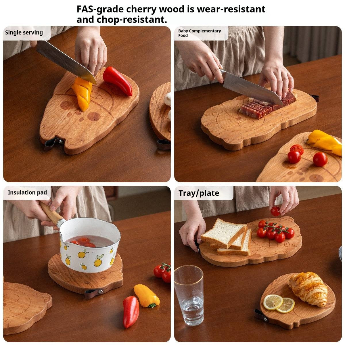 Cherry Solid Wood Pet-Shaped Cutting Board and Baby Food Plate
