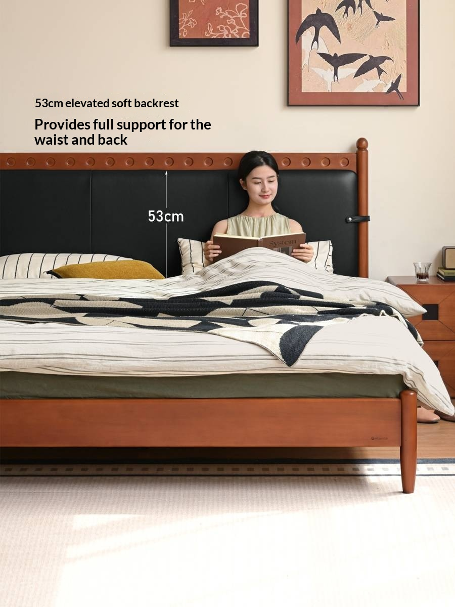 Poplar Solid Wood Vintage Soft Backrest Bed