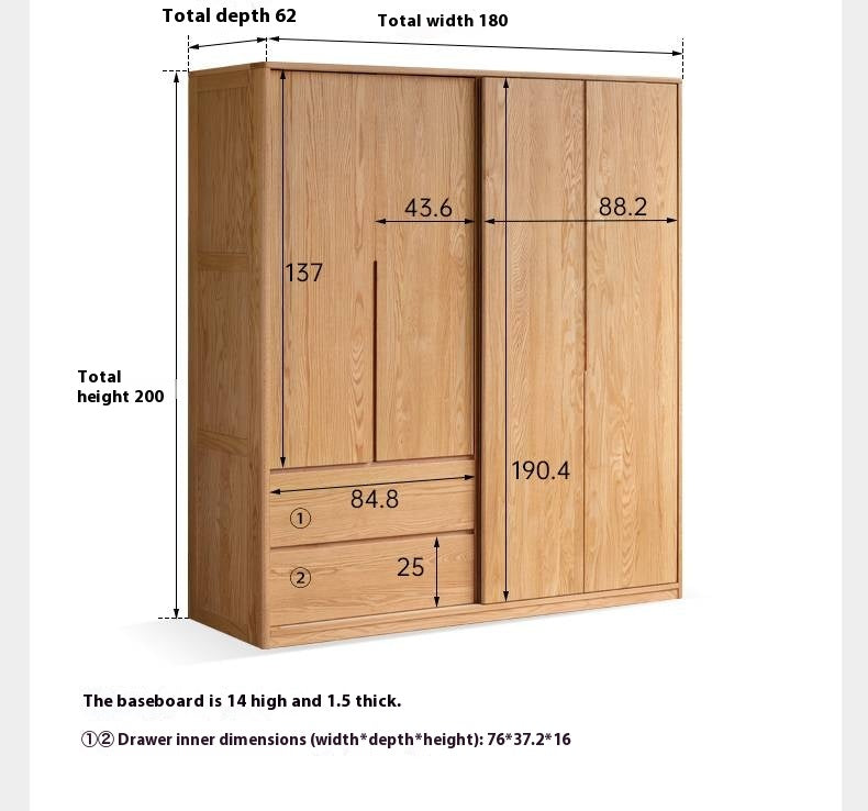 Oak Solid Wood Modern Storage Wardrobe.