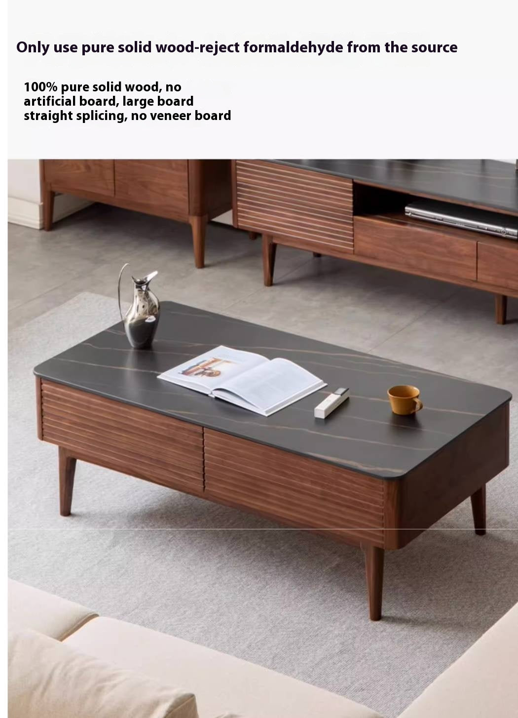 Sandalwood, Black Walnut Solid Wood Rock Plate Coffee Table