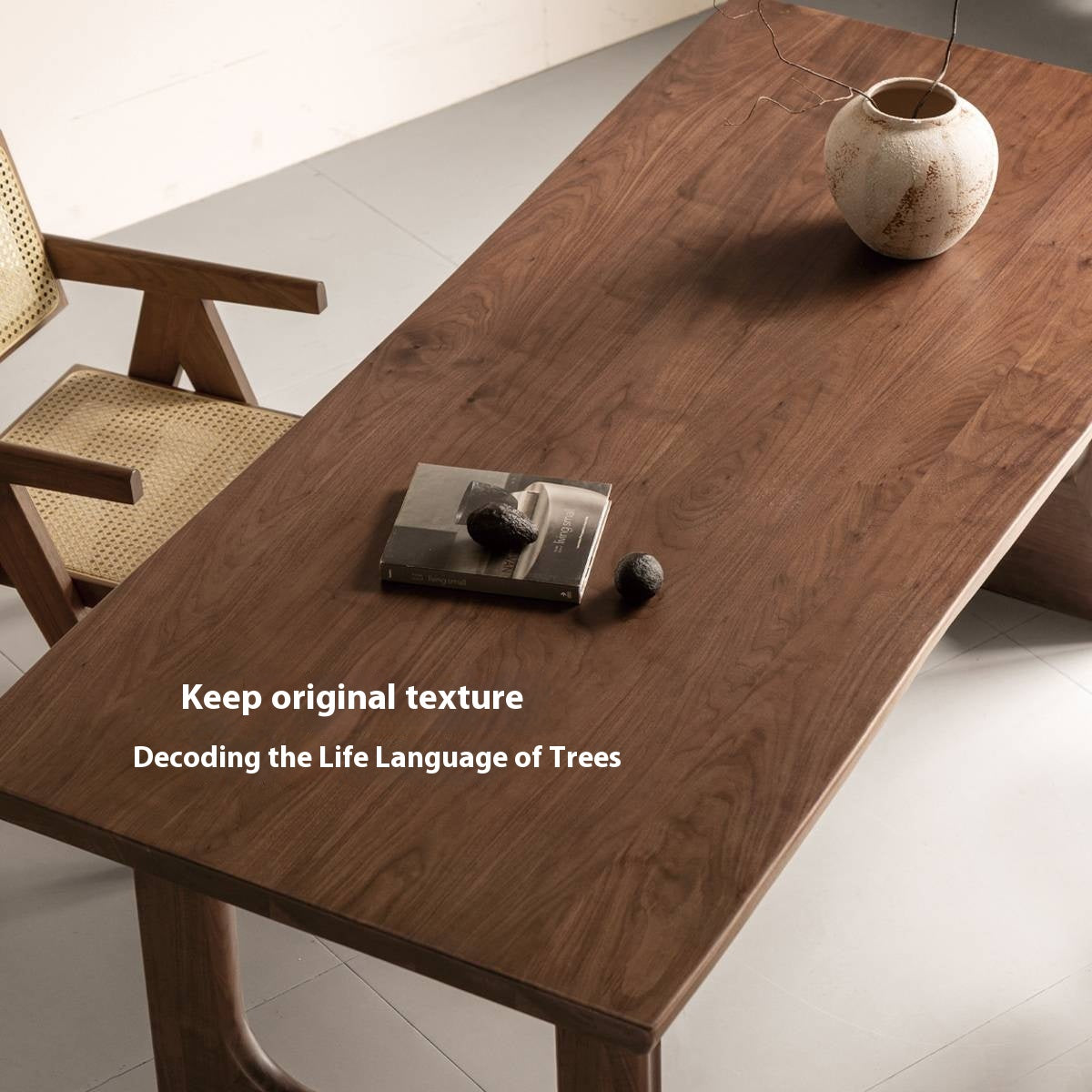 Black Walnut, Sandalwood Solid Wood Wabi Sabi Style Large Board Dining Table