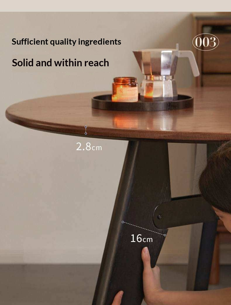 Oak Solid Wood Round Dining Table with Walnut-Stained Base