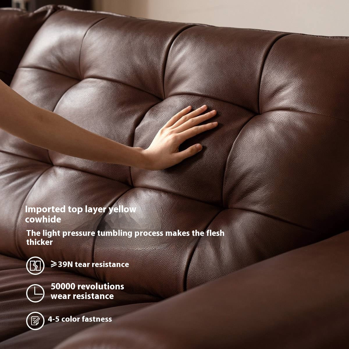 Genuine Leather American Retro High-Back Sofa with Checkerboard Black Bear Pattern