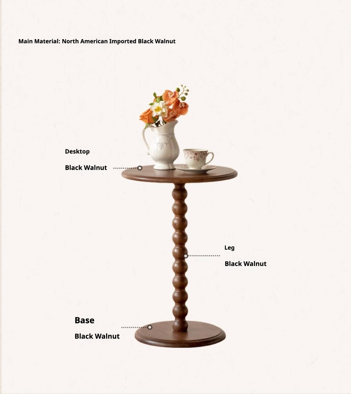 Black Walnut Solid Wood American Retro Style Side Table