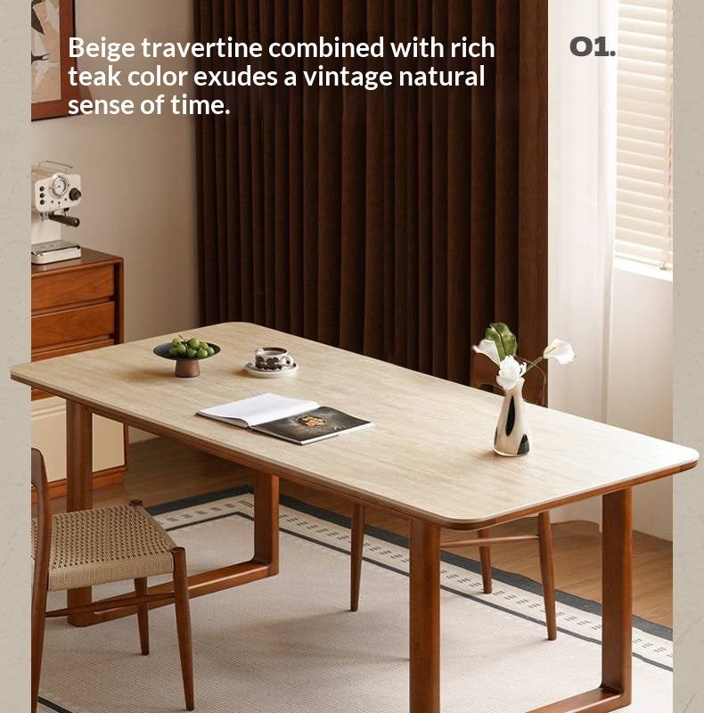 Tulipwood Solid Wood Antique Style Rock Board Dining Table