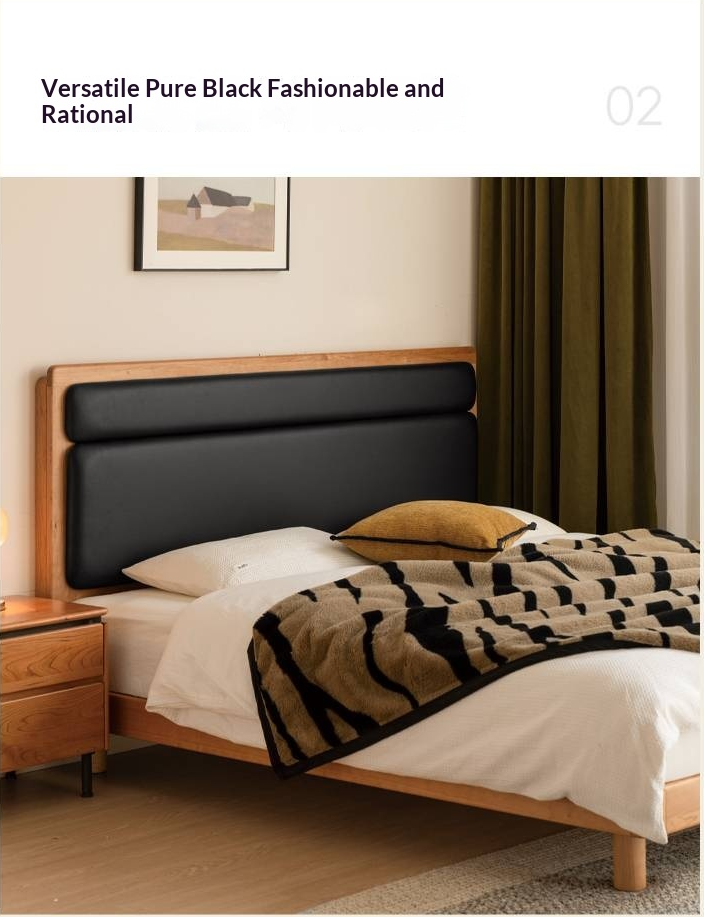 Cherry Solid Wood Fabric Soft Backrest Bed Modern Minimalist