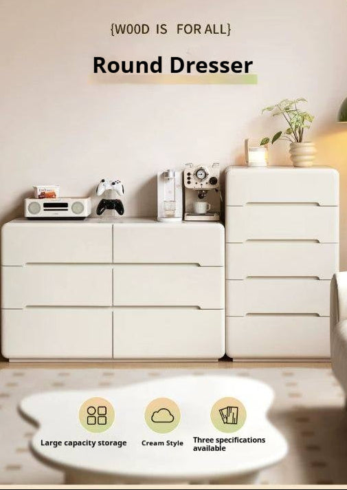 Solid Rubberwood Storage Cream Drawer Dresser