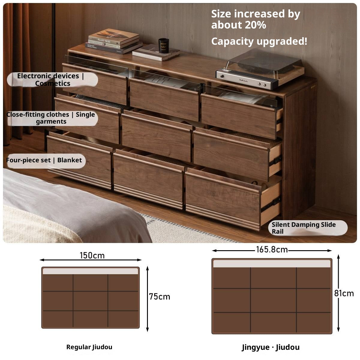 Black Walnut Solid Wood Nine-Drawer Chest