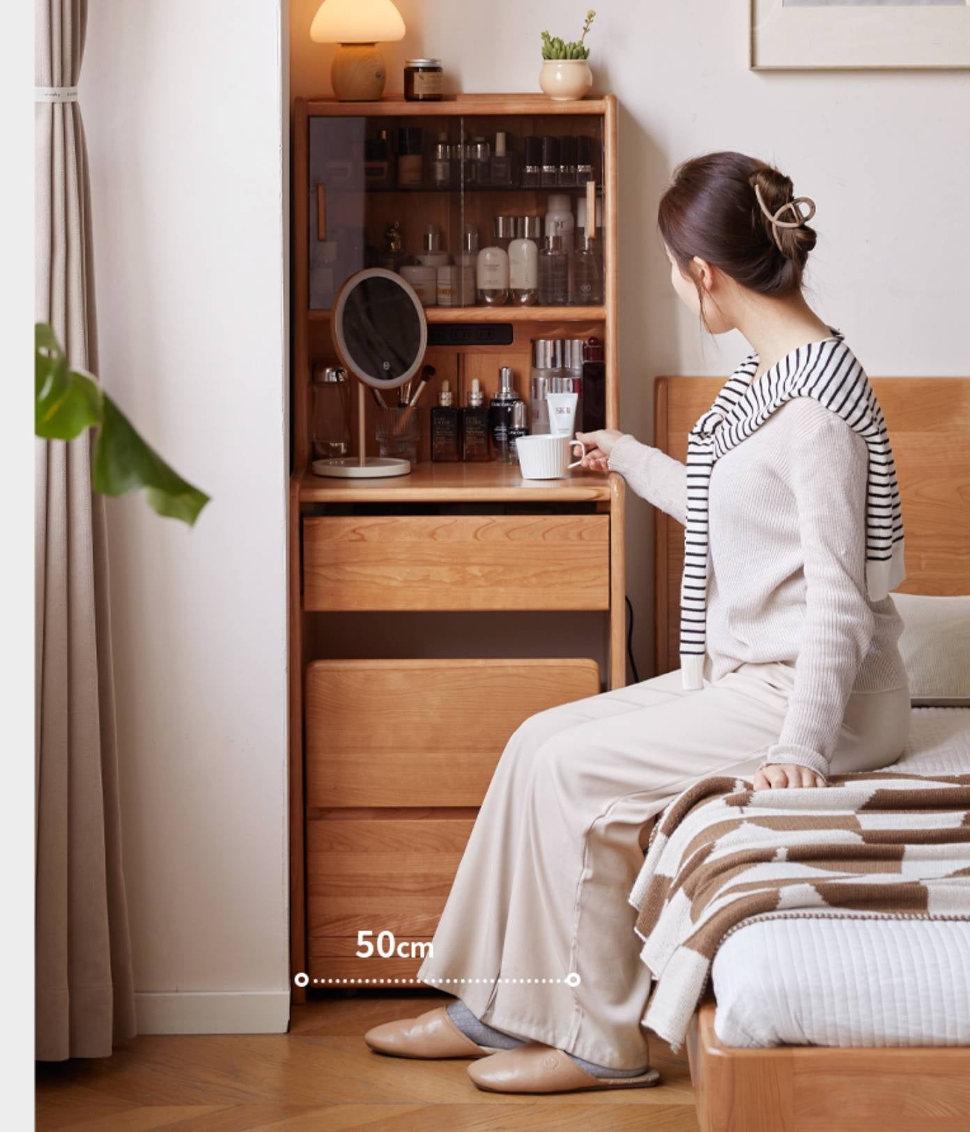 Cherry Solid Wood Multifunctional Retro Dressing Table