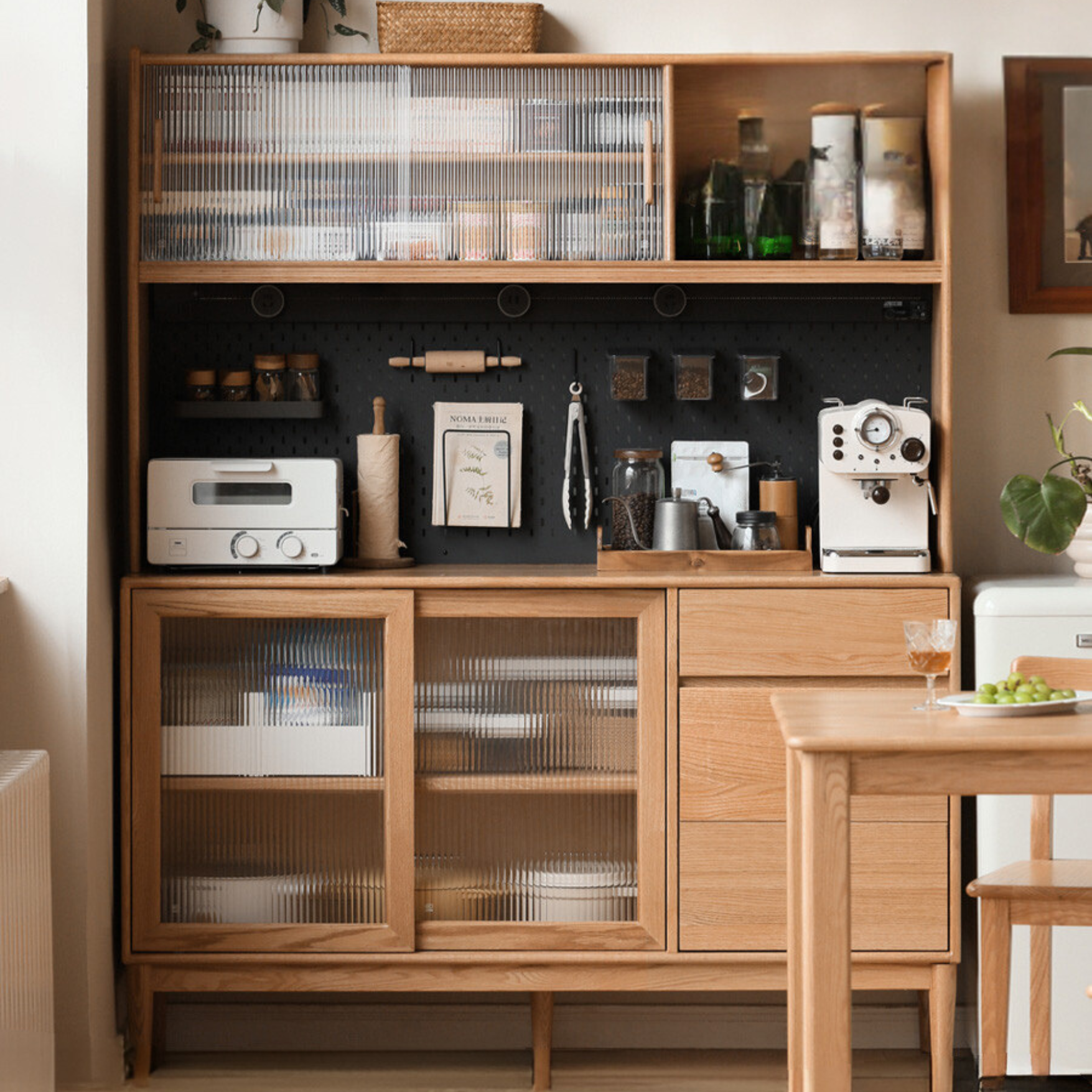 Oak Solid Wood Modern Dining Sideboard Against The Wall