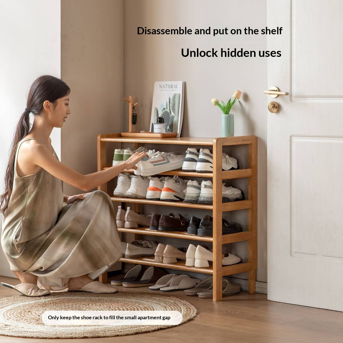 Solid RubberWood Multi-Tiered Shoe Rack For Shoes, Clothes And Hats