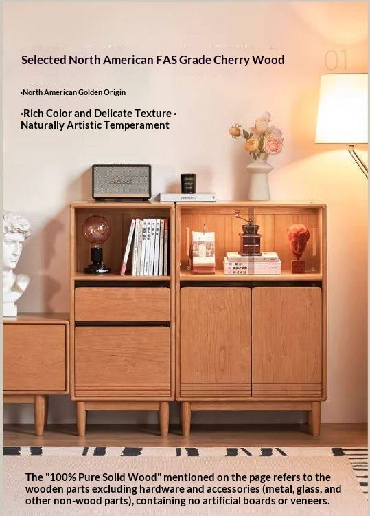 Cherry Solid Wood Wall-Mounted Side Cabinet Modern Minimalist Style