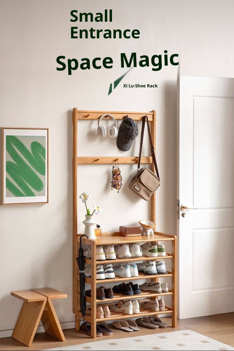 Solid Rubberwood Modern Minimalist Multi Layer Shoe Rack