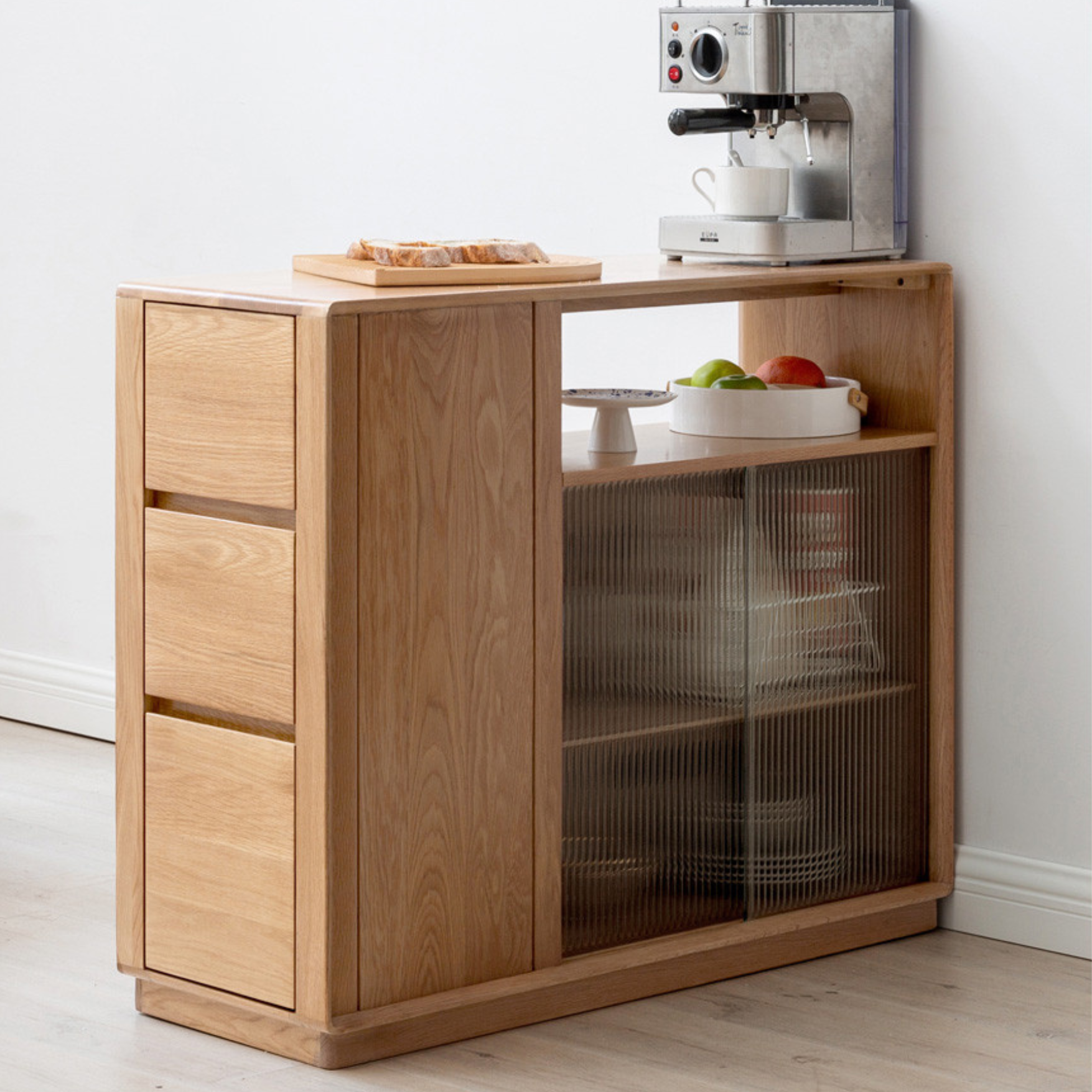 Oak Solid Wood, Solid RubberWood Nordic Modern Sideboard