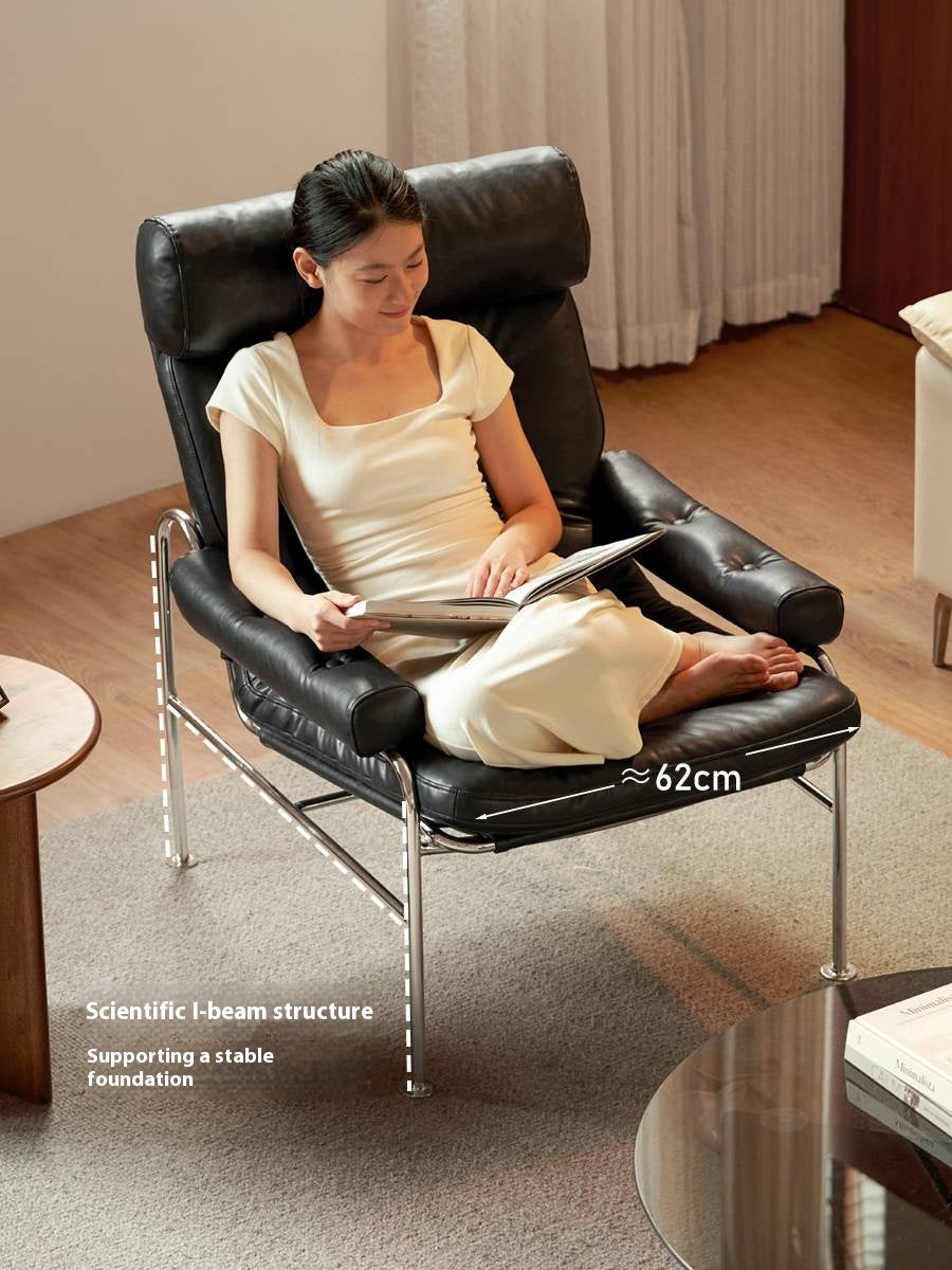 Bauhaus-Style Retro Armchair in Vintage Oil-Wax PU Leather