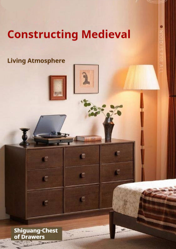 Poplar Solid Wood Retro Middle Ancient Style Drawer Cabinet