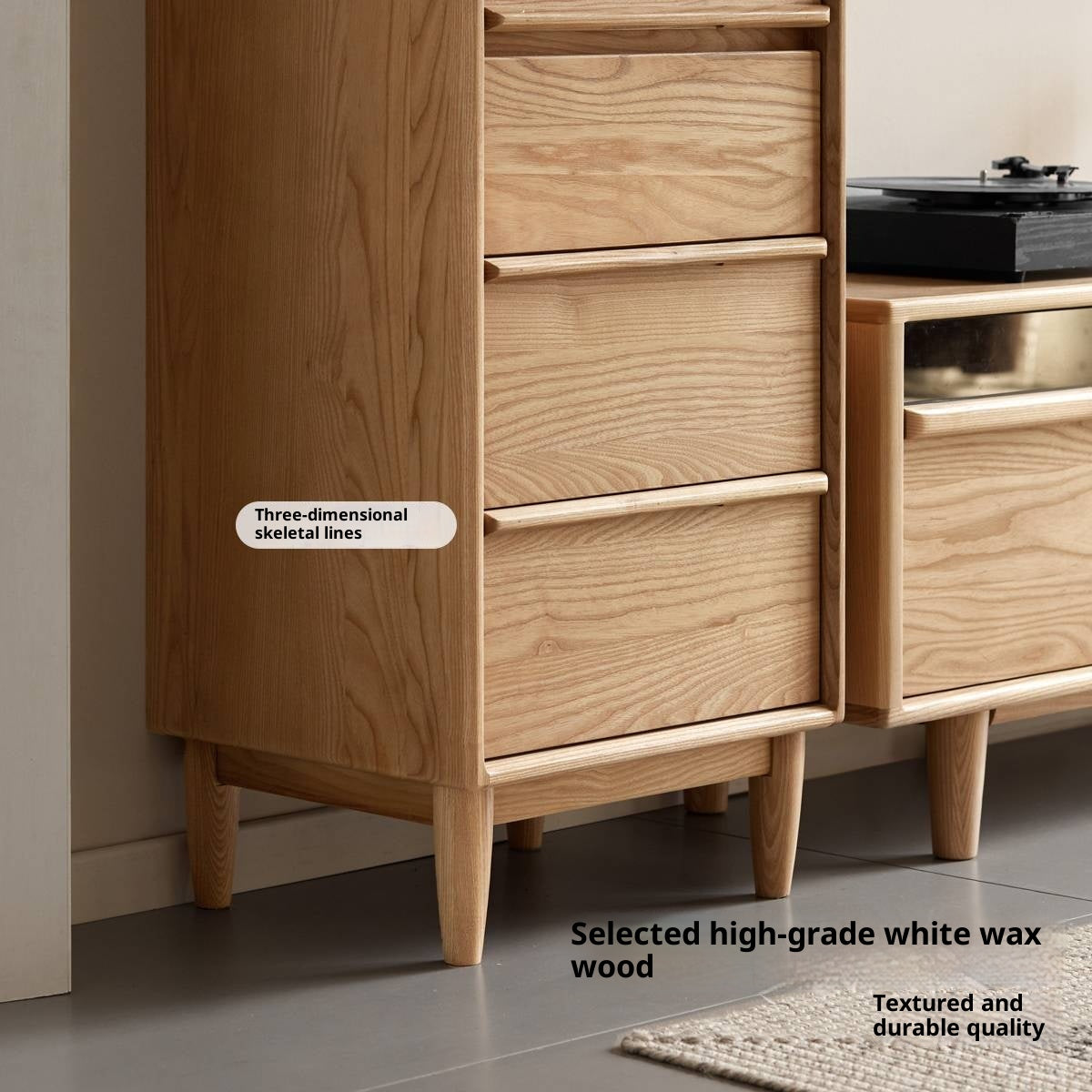 Ash Solid Wood Modern Minimalist Side Cabinet with Light.