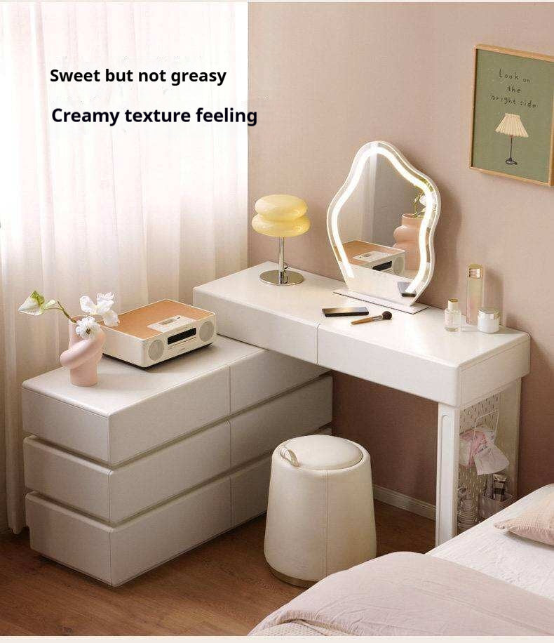 Solid Rubberwood Telescopic Vanity Table with Single-Layer Storage in White Cream