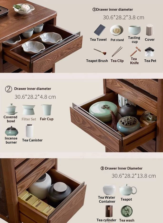 Ash, Black Walnut Solid Wood Mobile Kettle Integrated Tea Cabinet