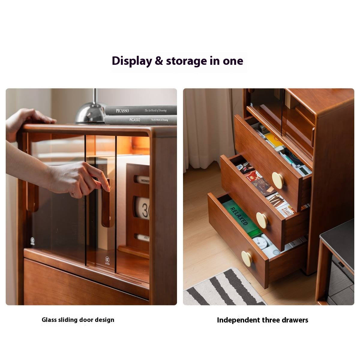 Poplar, Cherry Solid Wood Middle Ages Side Cabinet.