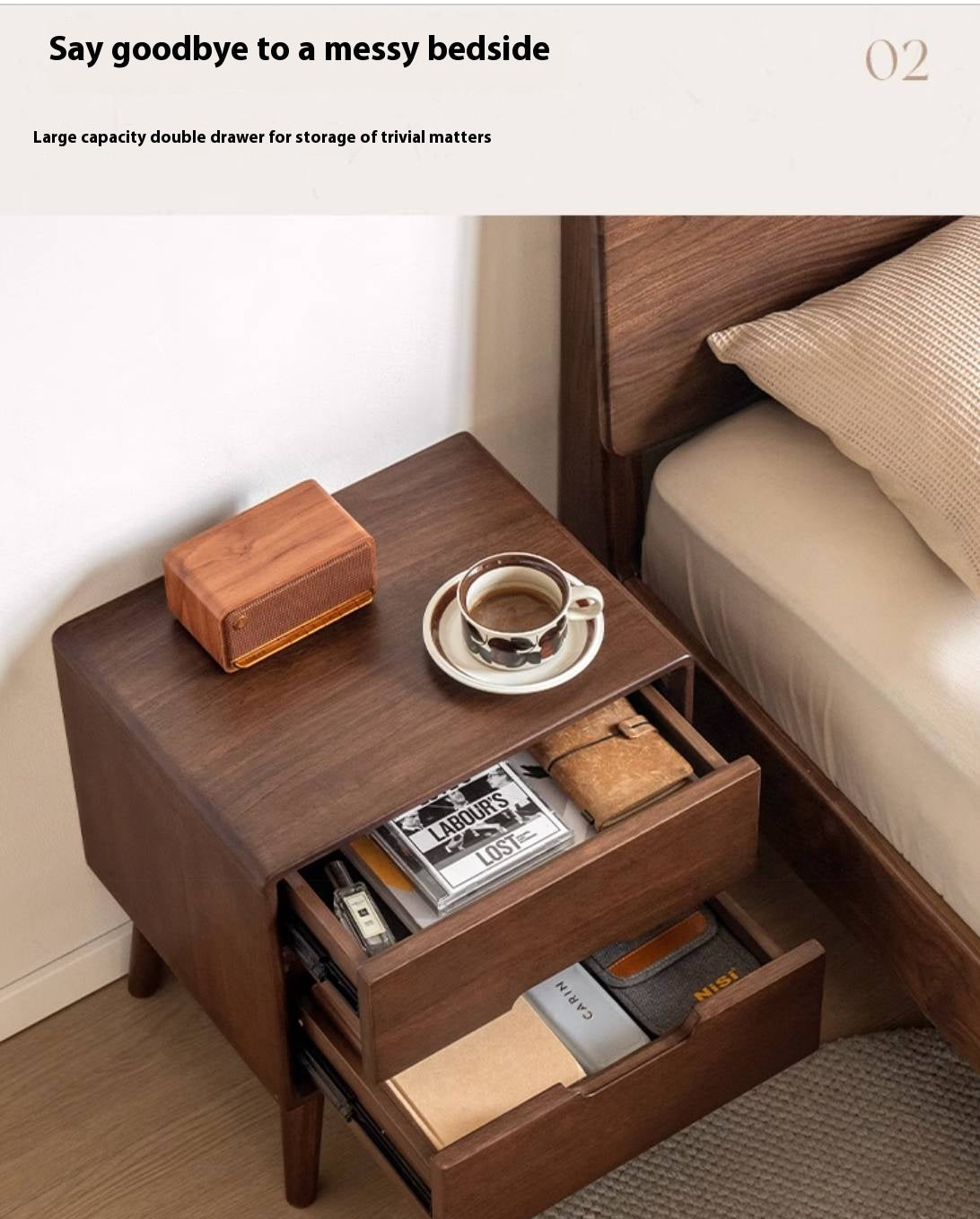 Sandalwood Solid Wood Modern Style Nightstand