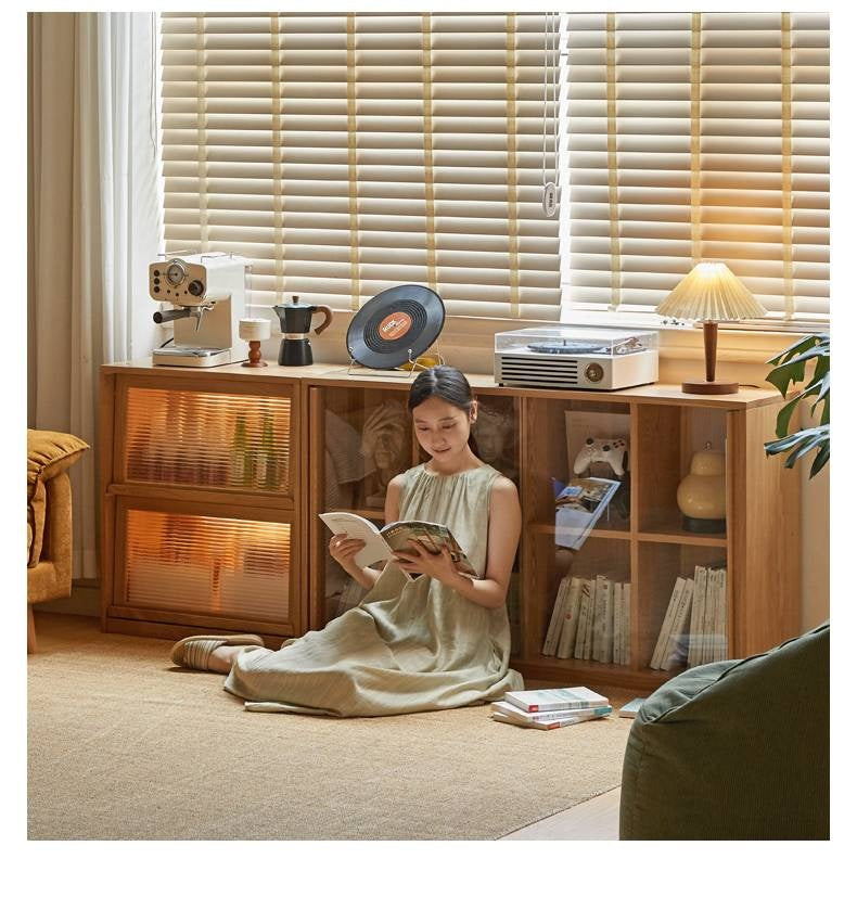 Ash Solid Wood Bookcase Storage Cabinet