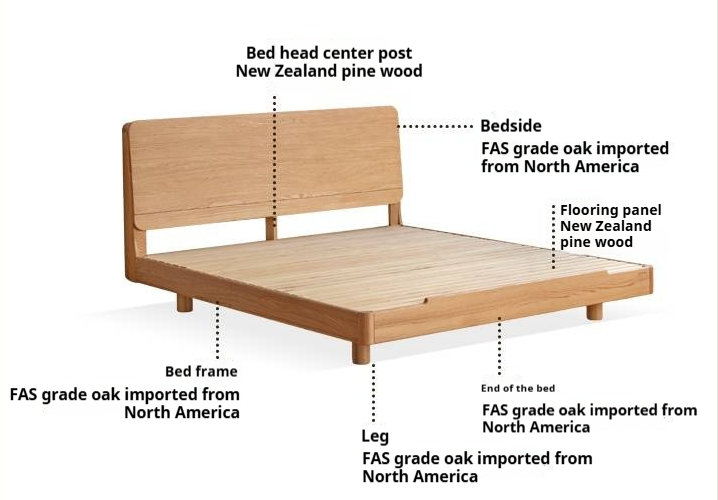 Oak, Ash Solid Wood Luminous Suspended Bed, Nordic Style