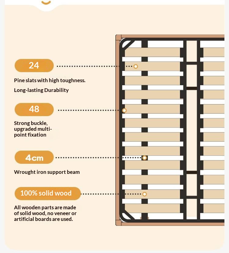 Beech Solid Wood Platform Bed, Headboard-Free Bed, Flush-Edge Floating Bed