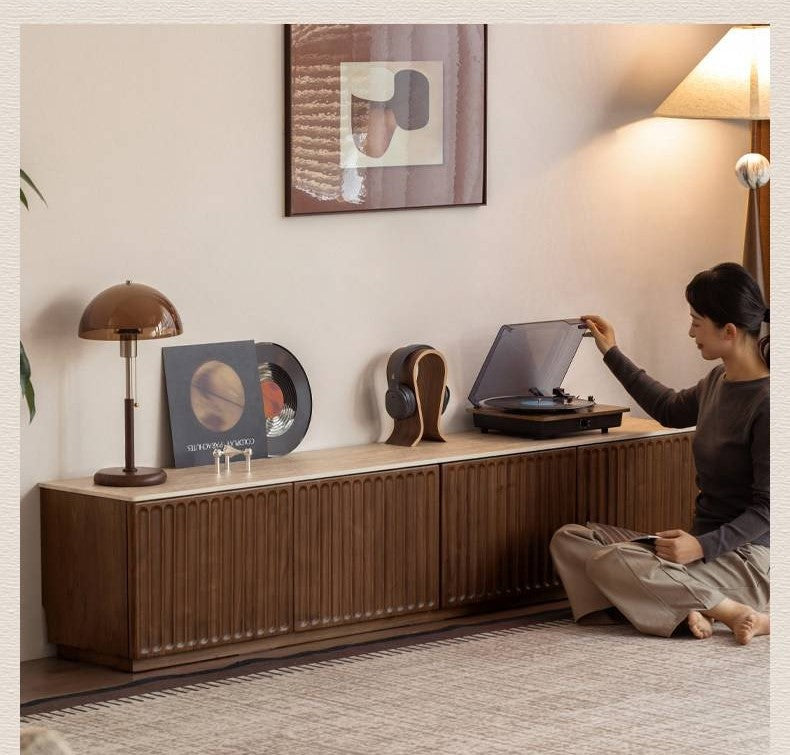 Black Walnut Solid Wood TV Cabinet with Vintage Style Floor-Standing Design