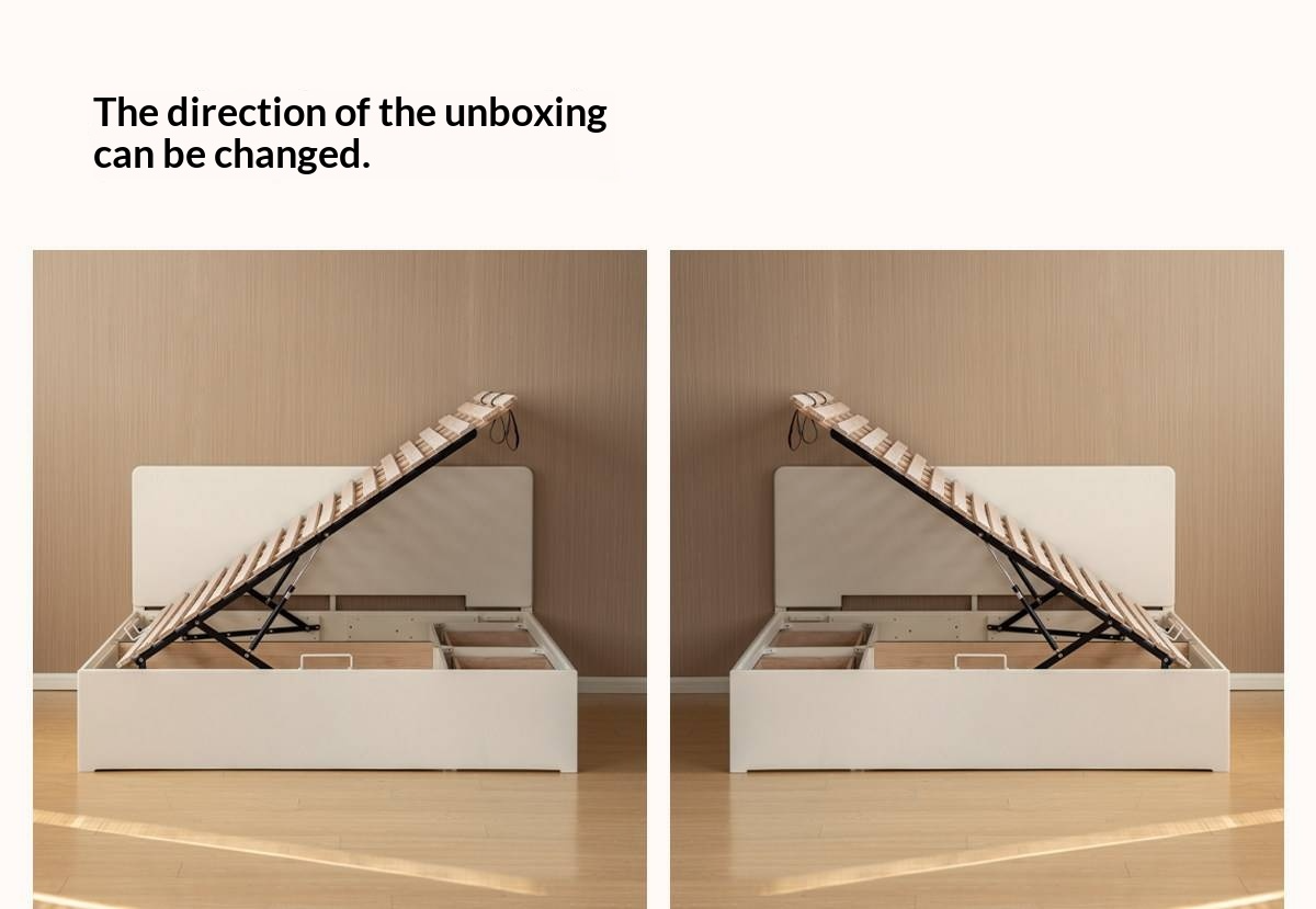 Rubberwood Solid Wood Platform Storage Bed with Gas Lift Base and Side Drawers
