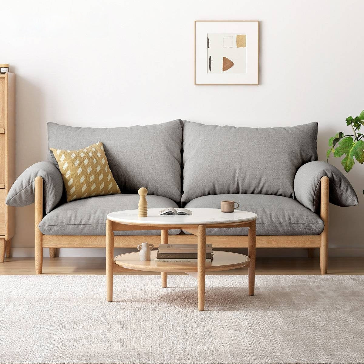 Oak Solid Wood Modern Fabric Sofa
