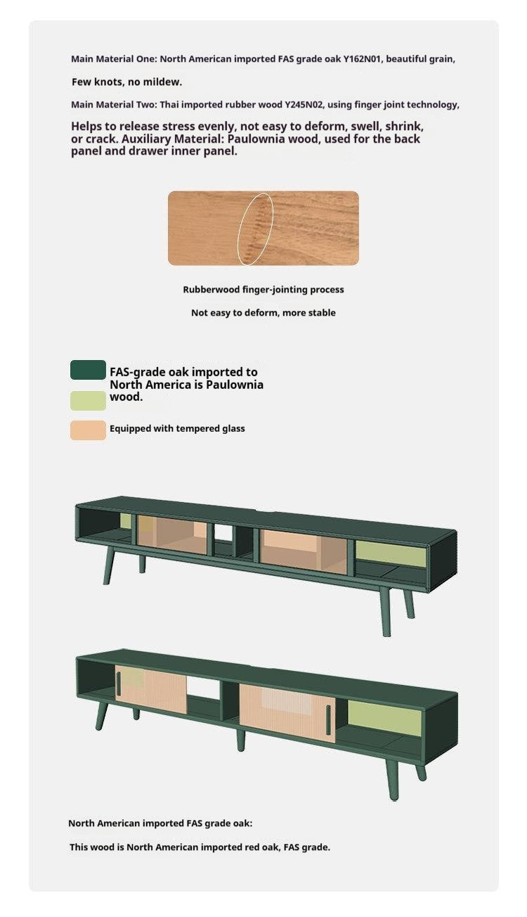 Solid RubberWood, Oak Solid Wood TV Stand Glass Sliding Door