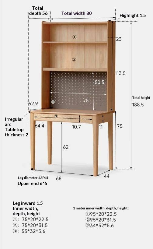 Oak, Ash Solid Wood Modern Desk Bookshelf Integrated