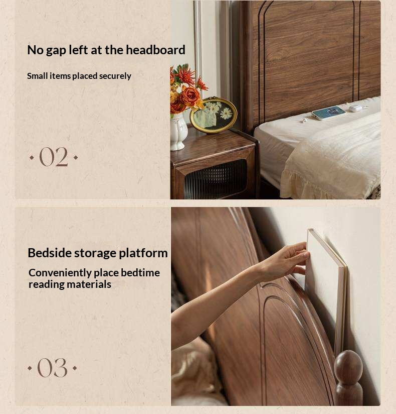 Black Walnut Solid Wood Bed with Arched French Country Headboard and Spindle Legs