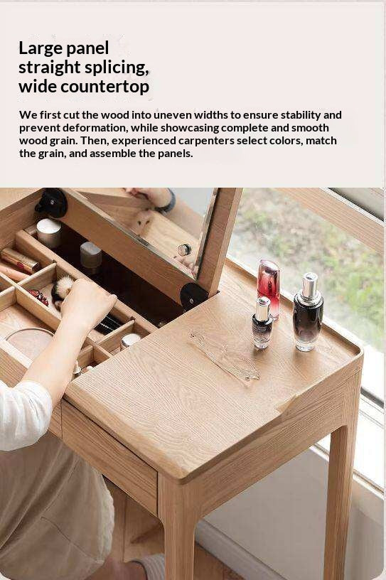 Ash Solid Wood Small Flip Vanity Table.