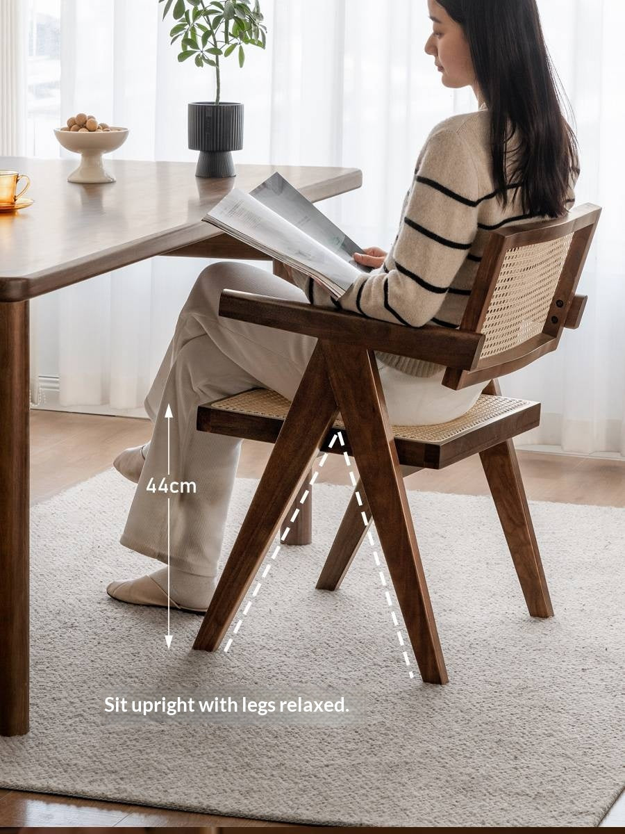 Black Walnut Solid Wood Wabi-Sabi Style Rattan Chair