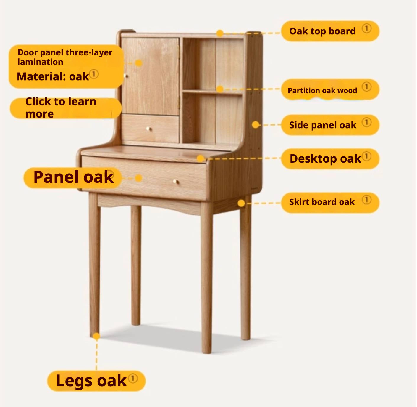 Oak Solid Wood, Solid Rubberwood Vanity Table, Makeup Table.