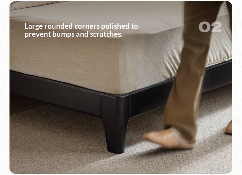 Rubberwood Solid Wood Bed — Modern Minimalist Design with Black Soft Headboard