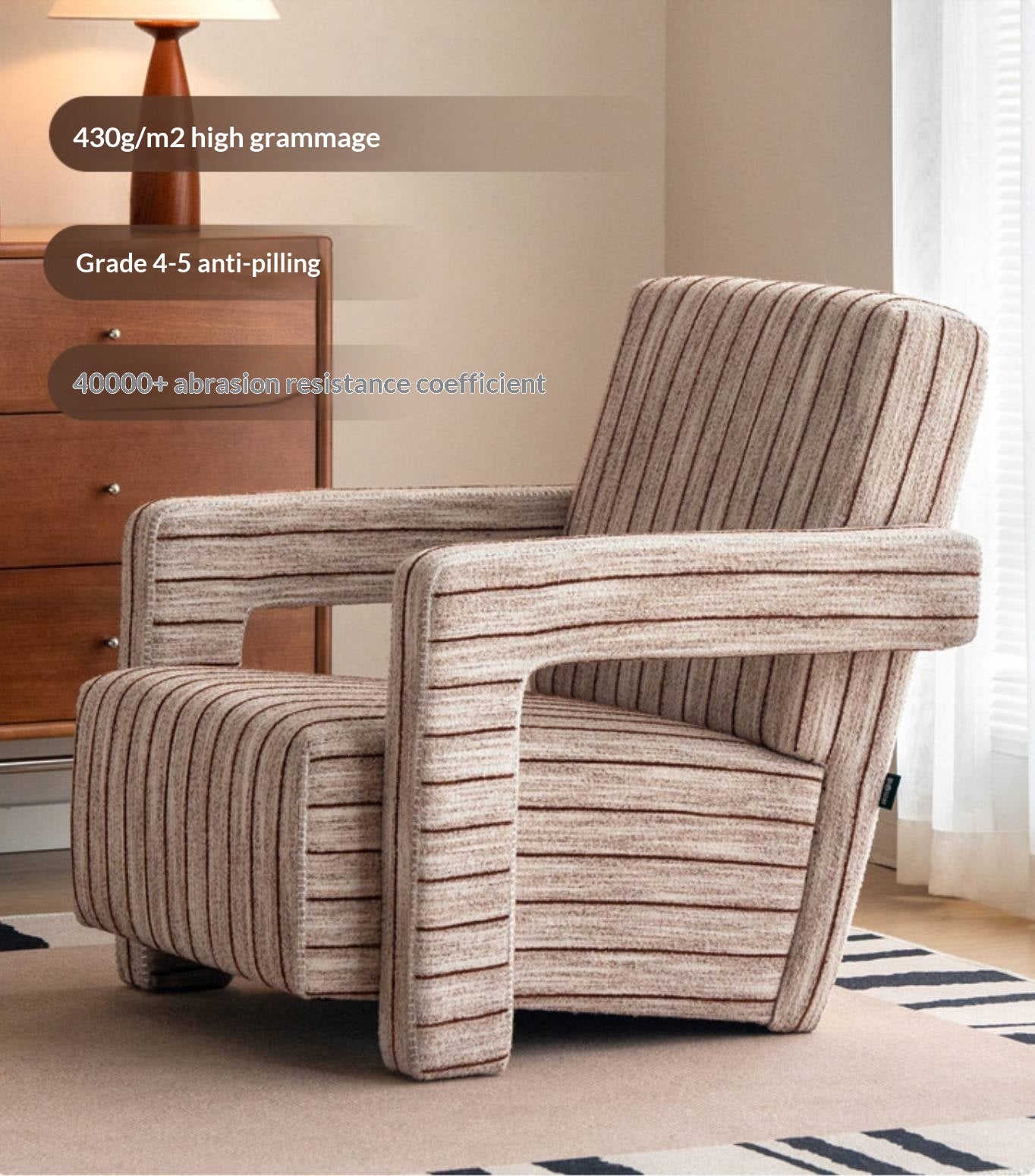 Italian-Inspired Sculptural Design Accent Chair, Modern Fabric Armchair