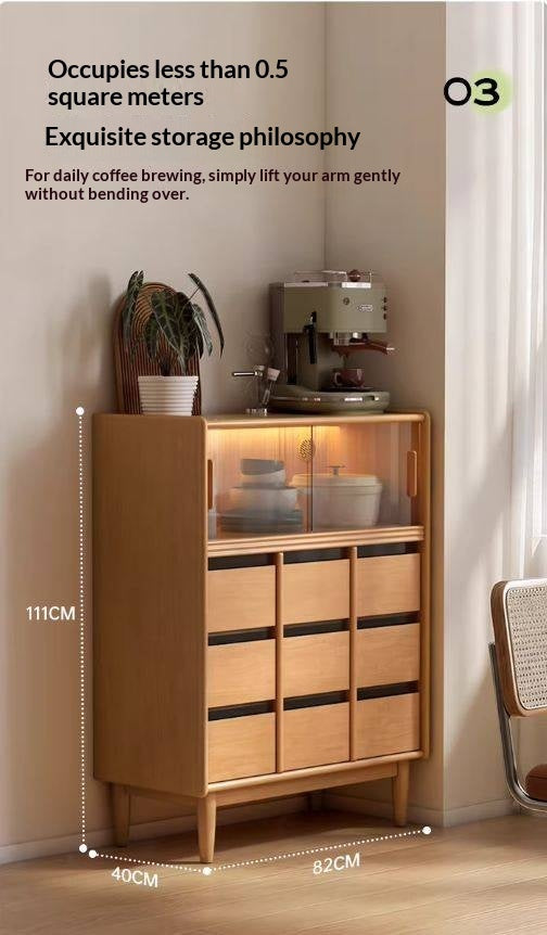 Solid Rubberwood Dining Sideboard with Glass Doors