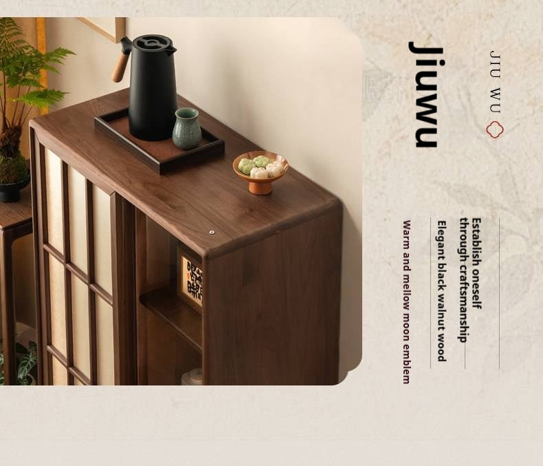 Black Walnut Solid Wood Sliding Door Side Cabinet