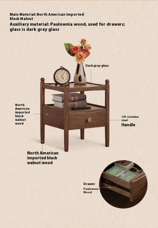 Black Walnut Solid Wood Italian Light Luxury Nightstand