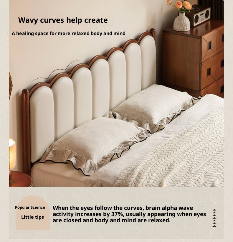 Poplar Solid Wood Bed, French Retro Style Piano Key Bed