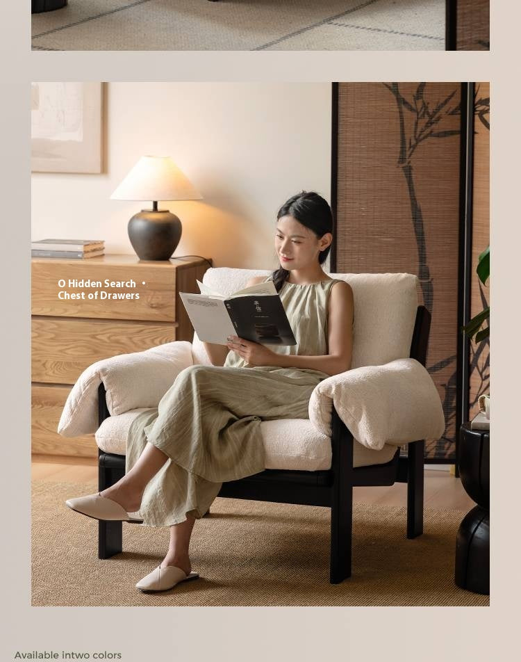 Ash Solid Wood Wabi Sabi Style Single Armchair