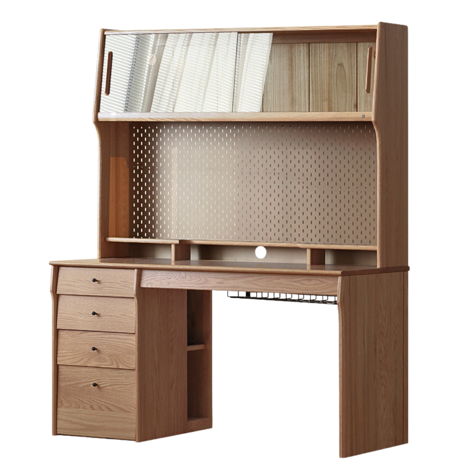 Oak, Cherry Solid Wood Desk Bookshelf Integrated Warm Light