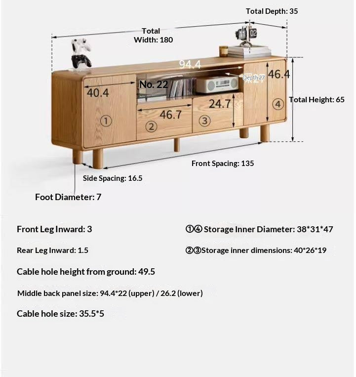 Oak Solid Wood Tall TV Cabinet.