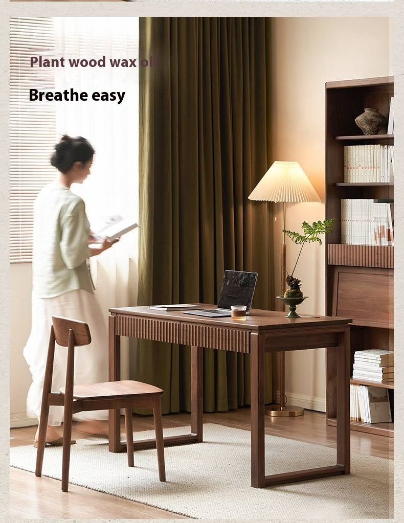 Black Walnut Solid Wood, Solid RubberWood Computer Desk