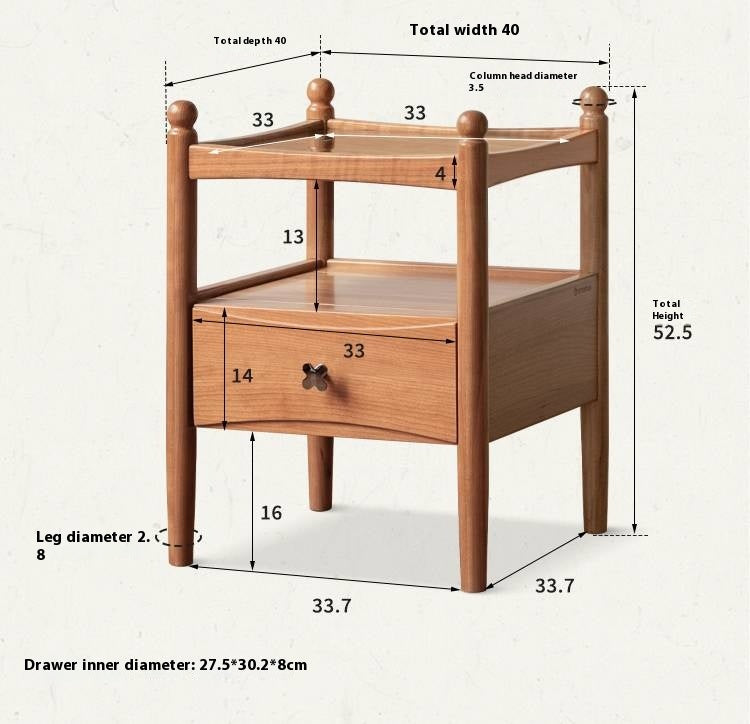 Cherry, Oak Solid Wood French Retro Nightstand.