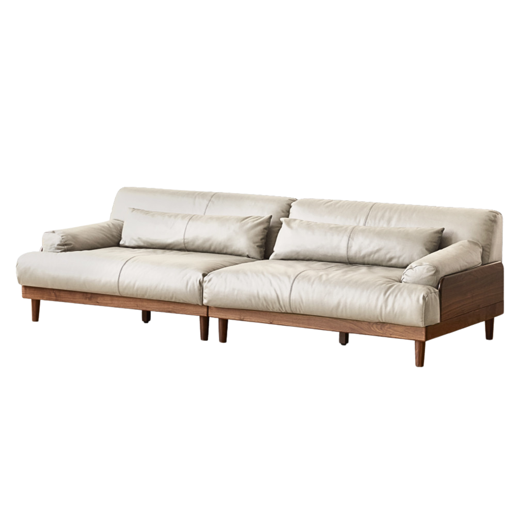 Black Walnut, Oak Solid Wood Leather Down Sofa.