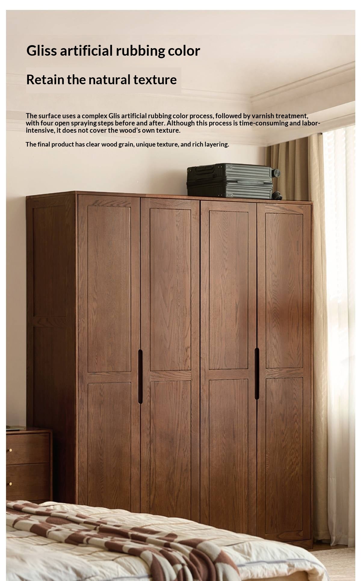 Oak Solid Wood Wardrobe with Recessed Groove Handles